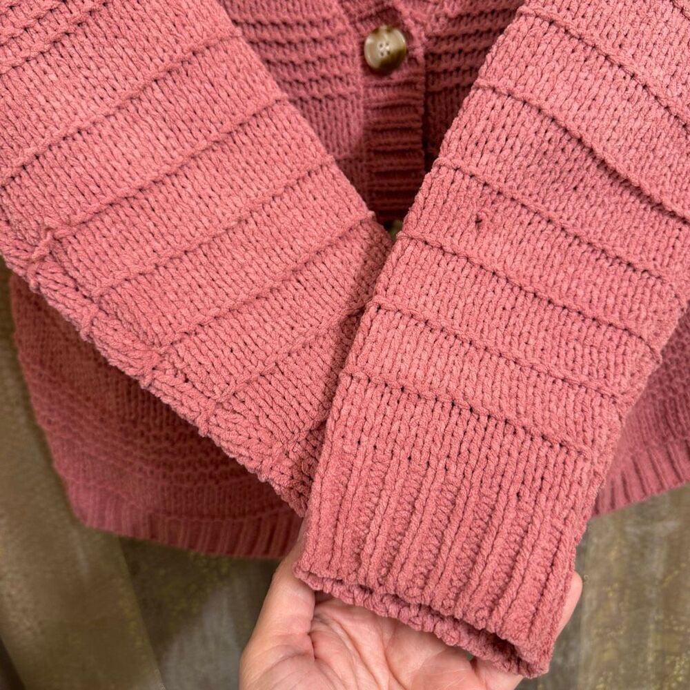 Hazel Moon Mauve Pink Chunky Knit Button Up Cardigan Sweater Medium - Picture 5 of 8